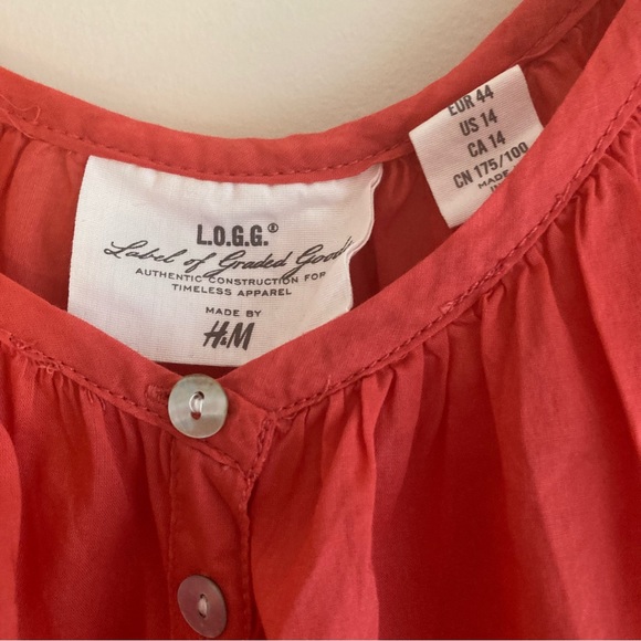 H&M L.O.G.G.  Roll Tab Sleeve 100% Cotton Top/Shirt/Blouse, Orange, Size 14 - Picture 5 of 7
